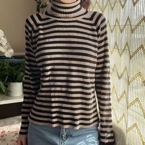 Black Tan Striped Turtleneck Longsleeve Sweater - Bella Swan Inspired